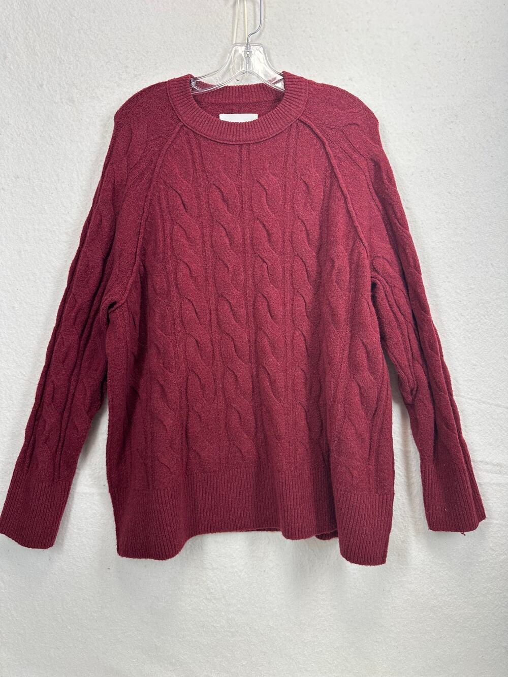 Aerie Burgundy Cable Knit Sweater Size Medium Classic Style Oversized Fit